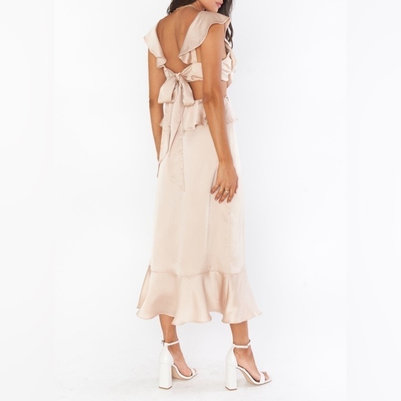 Show Me Your Mumu Zoey Midi Dress in Champagne Luxe Satin size XS - Picture 3 of 10
